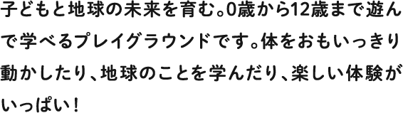 子どもと地球の未来を育む。0歳から12歳まで遊んで学べるプレイグラウンドです。