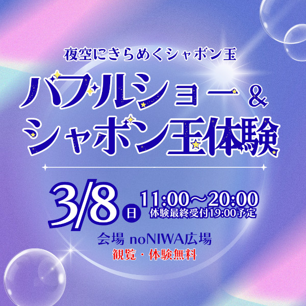 夜空にきらめくシャボン玉！ナイトバブル＆シャボン玉体験